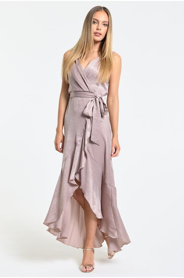 Dusty Pink Satin Wrap Maxi Dress