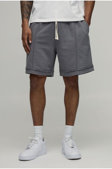 Baggy Drop Crotch Exposed Seam Loopback Short - grey