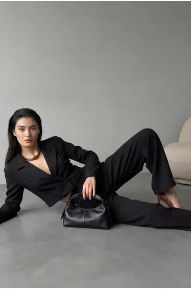 MY FASHION Buttoned Jacket and Pleated Pants Two-Piece Set