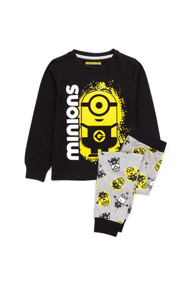 Minions Boys Long Pyjama Set - Black/Grey/Yellow