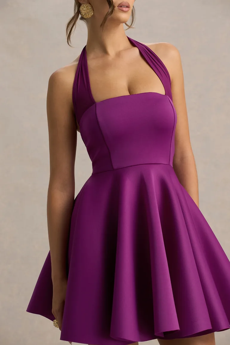Peggy | Mulberry Halter-Neck Skater Mini Dress - 3
