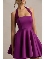 Peggy | Mulberry Halter-Neck Skater Mini Dress - 3