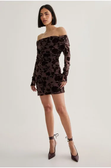 Floral Devore Ruched Mini Dress