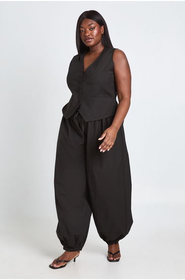 Plus Linen Look Waistcoat - black