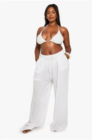Plus Beachwear Essentials Wide Leg Trousers - white