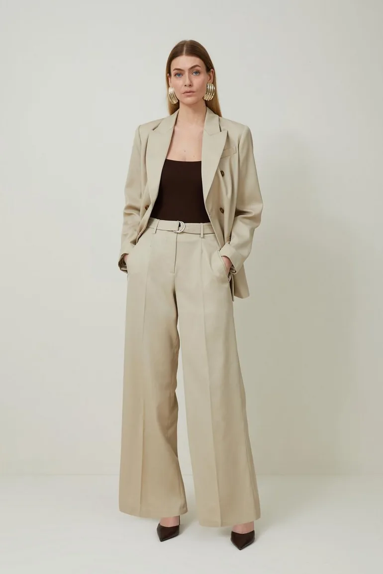 Tailored Wool Blend Straight Leg Trousers