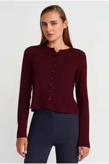 DILVIN Ribbed Button-Front Cardigan
