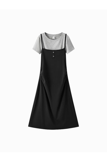 Women's Sleeveless Strap Dress with Inner T-Shirt