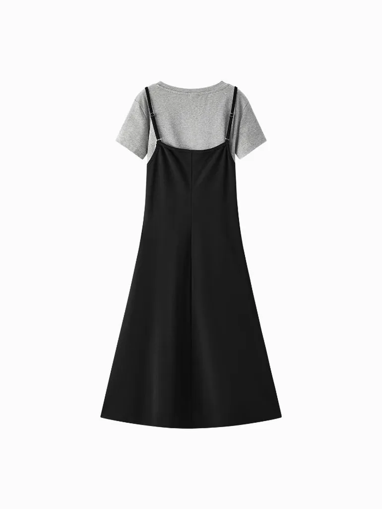 Women's Sleeveless Strap Dress with Inner T-Shirt - 1