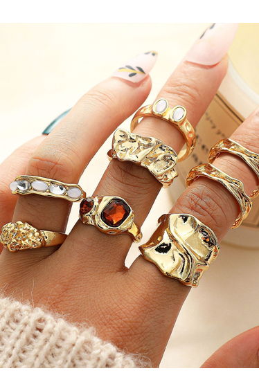 Set of 7 - Embellished Alloy Ring