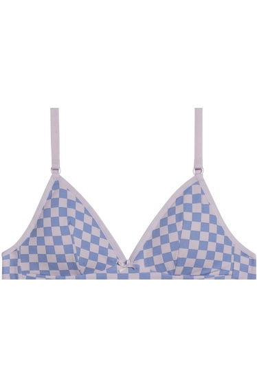 Pocket Cotton Non-Underwired Bra, Check Pattern