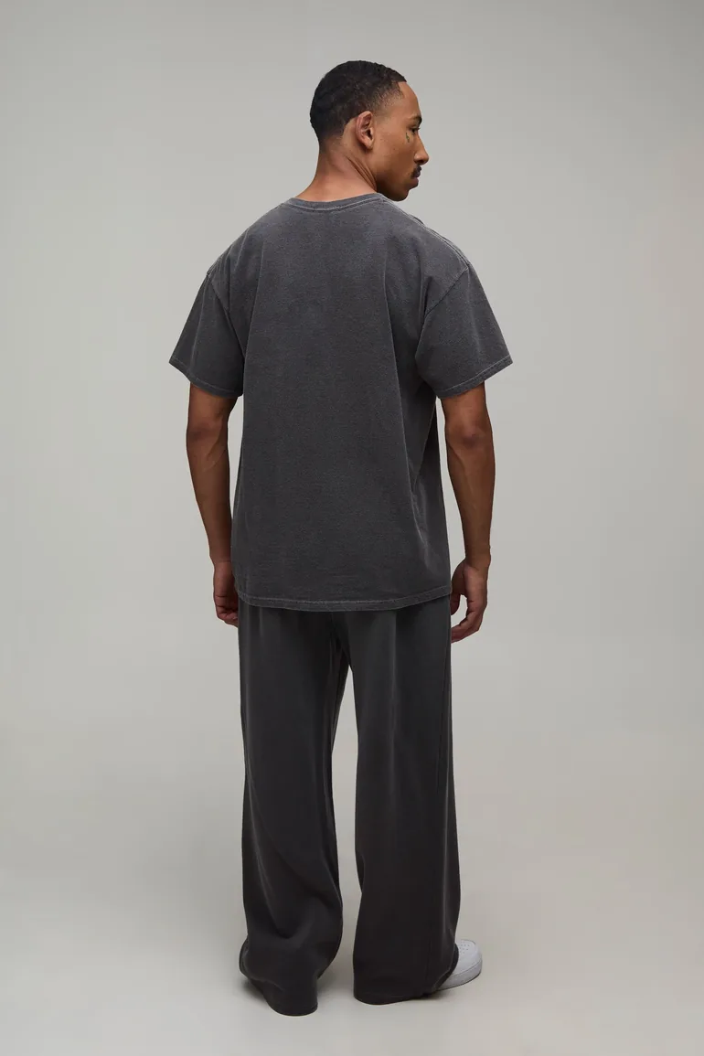Oversized Overdyed Man Oval Branded T-Shirt - washed charcoal - 1