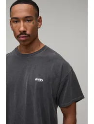 Oversized Overdyed Man Oval Branded T-Shirt - washed charcoal - 2