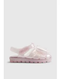 Mini Girls Pink Glitter Bow Jelly Sandals