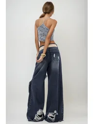 Dessislava Fringe Ripped Wide Leg Jeans - 4