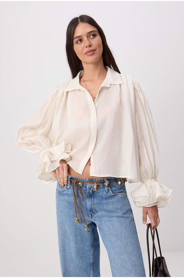 White Flounce Sleeve Shirt