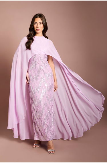 Cape Sleeve Sequin Maxi Dress