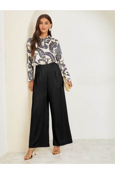 Black Paisley Print Long Sleeve Satin Shirt