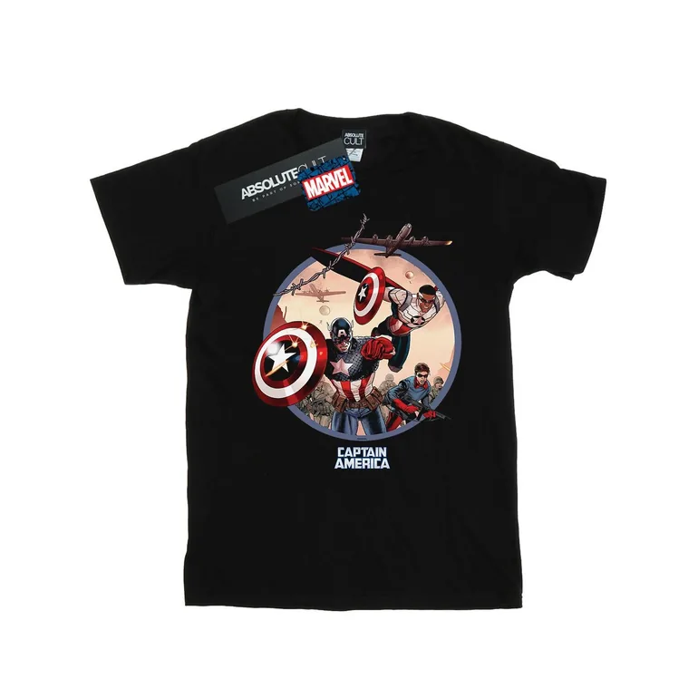 Marvel Mens Captain America And Falcon In Battle T-Shirt - Black - 1