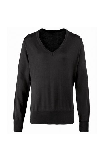 Premier Womens/Ladies V-Neck Knitted Sweater / Top - Black