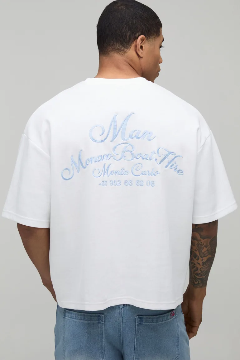 Boat Hire Embroidered Oversized Interlock T-shirt - white - 1