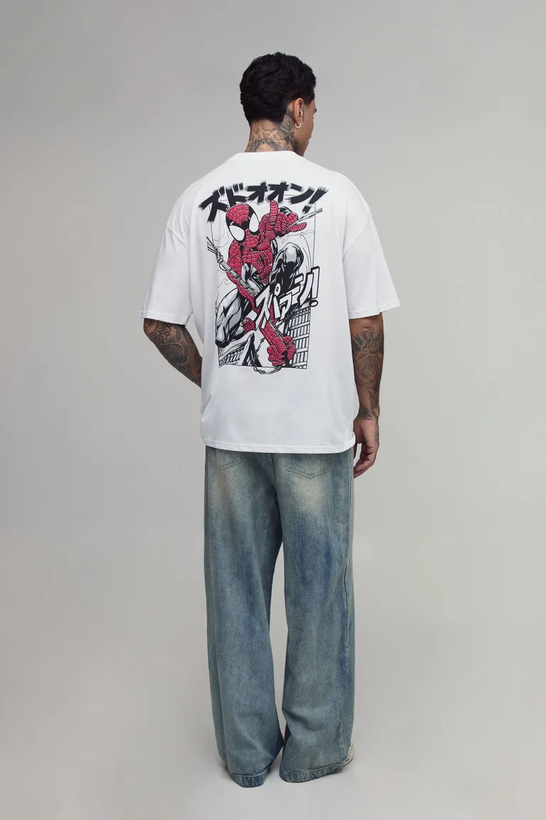 Tall Oversized Spider Man License Print T-Shirt - white - 3