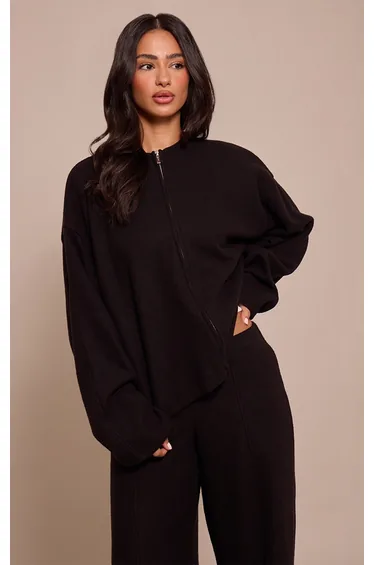 Petite Black Soft Touch Zip Through Sweatshirt