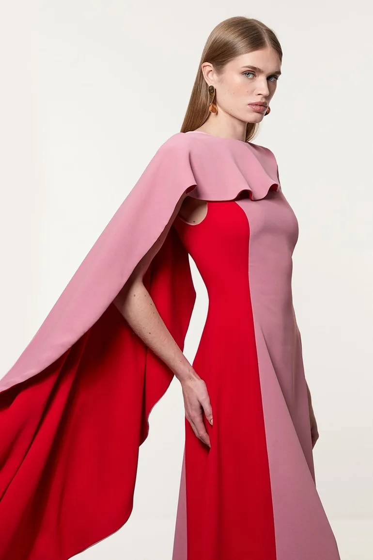 karen millen red and pink dress KAREN MILLEN Colorblock Pleated Dress. Burgundy, White, Dusty Pink. NWT.US2/ UK6