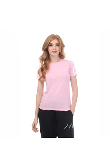 تيشيرت قطن زهري بأكمام قصيرة بطبعة مخططة