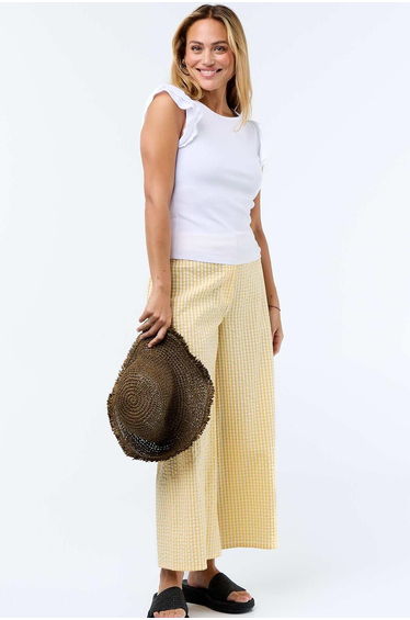 Ribbed Ruffle-Sleeve T-shirt WHITE