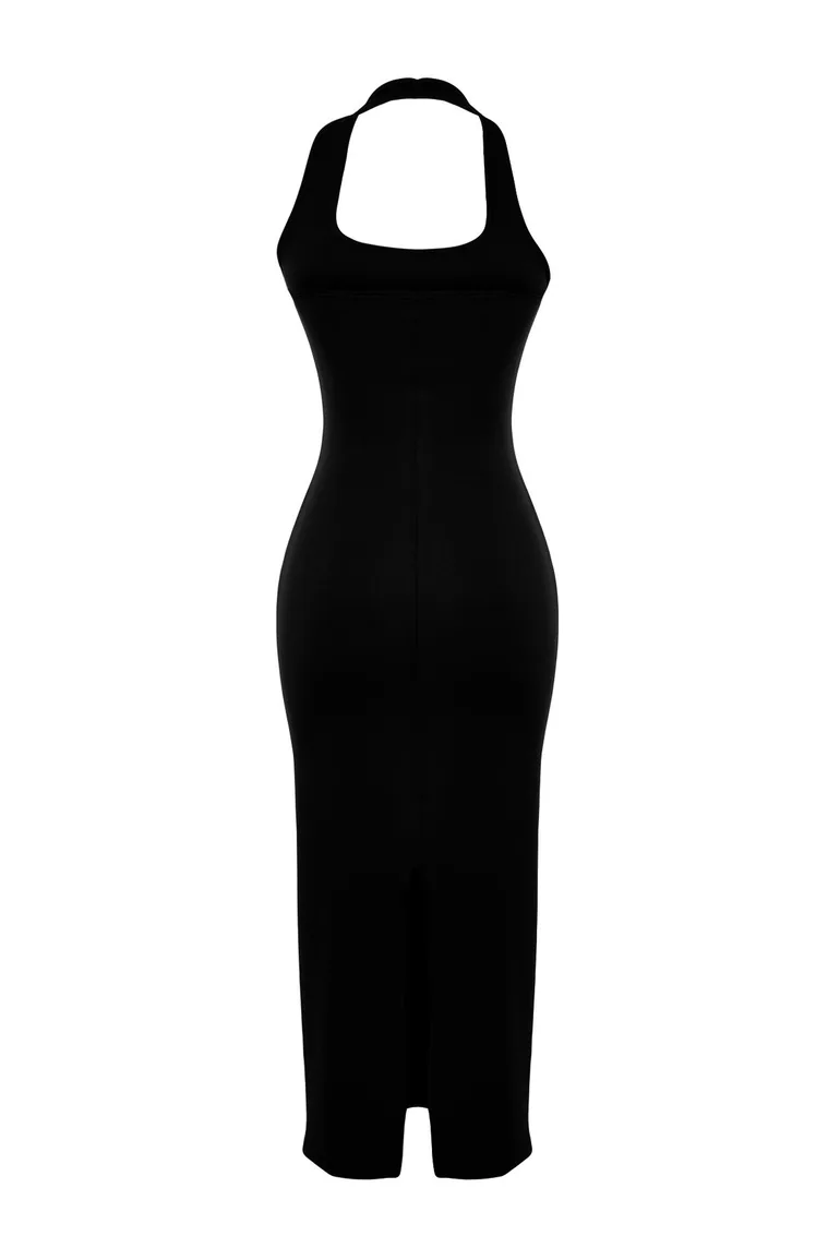 Black Halter Neck Column Midi Dress - 7