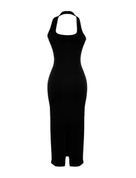 Black Halter Neck Column Midi Dress - 7