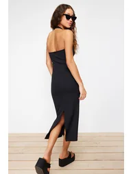 Black Halter Neck Column Midi Dress - 4