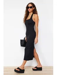 Black Halter Neck Column Midi Dress - 1