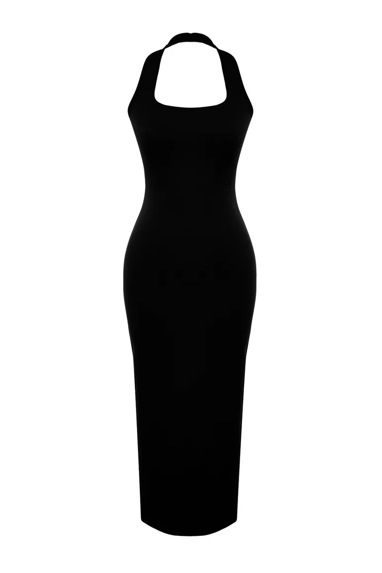 Black Halter Neck Column Midi Dress - 6