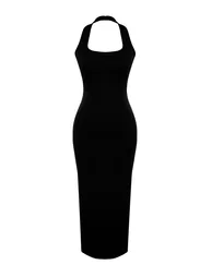 Black Halter Neck Column Midi Dress - 6