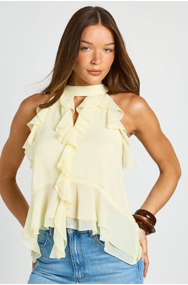 Ruffle Halter Top - lemon