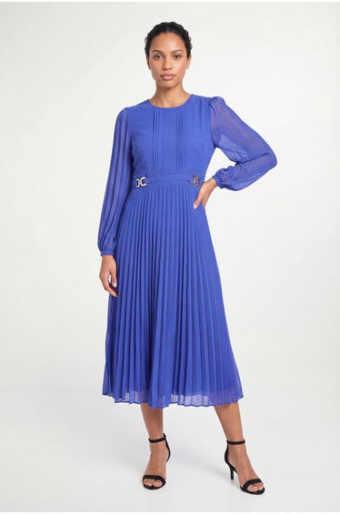 Petite Pleated Buckle Midi Dress