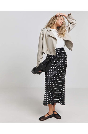 Polka Dot Satin Midaxi Skirt
