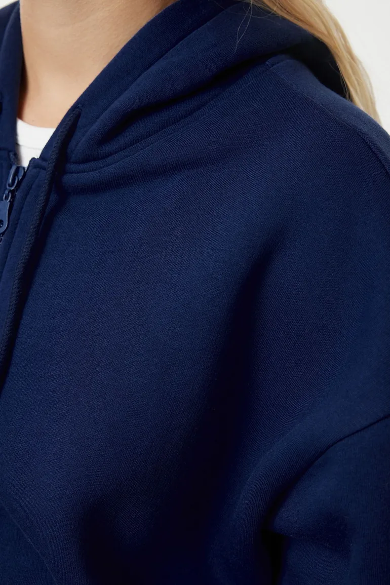 هودي قطن كحلي بقبعة - 4