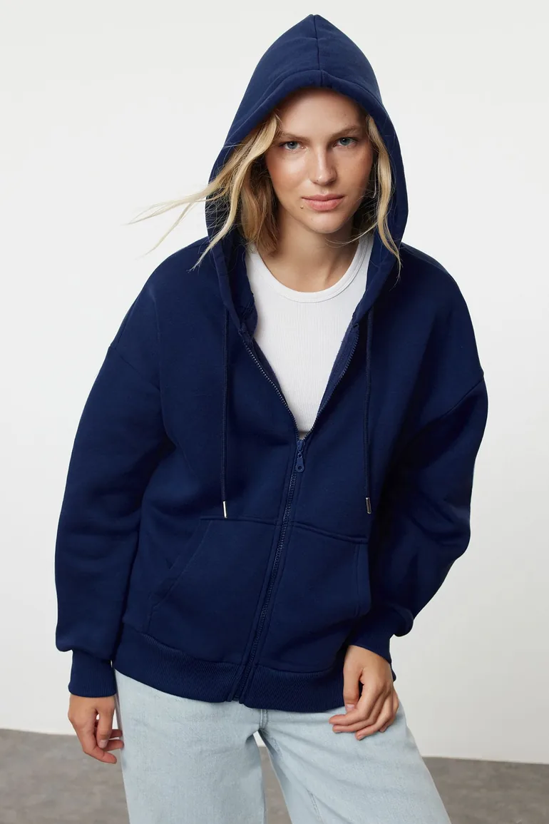 هودي قطن كحلي بقبعة - 1