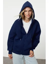 هودي قطن كحلي بقبعة - 1