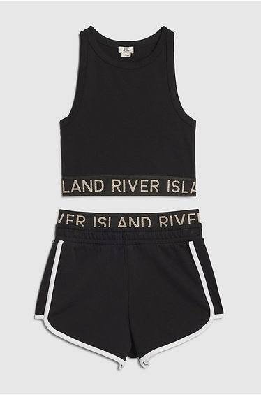 Girls Black Ri Tank And Shorts Set