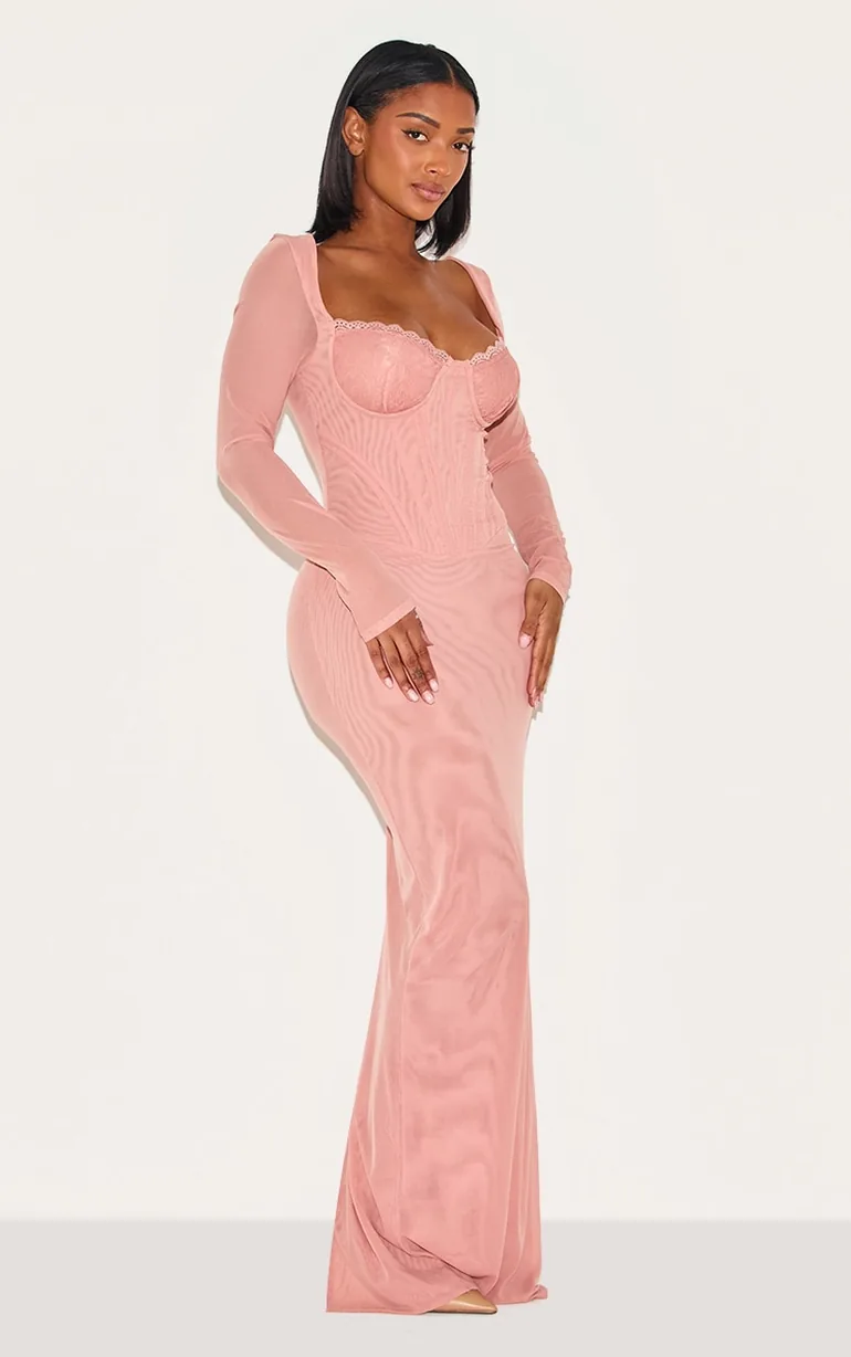 peach lace dress with sleeves Peach Lace Flutter Sleeve Tiered Maternity Maxi Dress