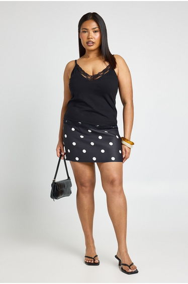 Plus Lace Trim Tie Keyhole Top - black