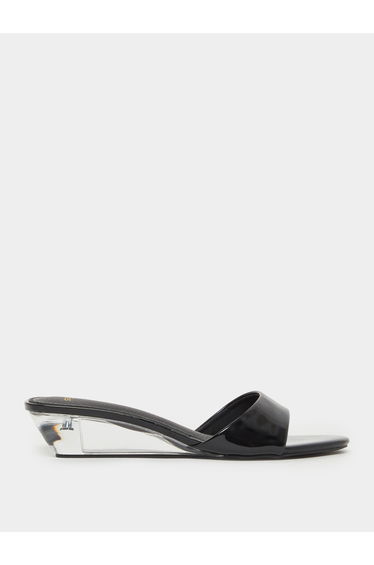 Black Patent Low Wedge Heel Mules