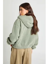 Hooded Teddy Bomber Jacket - sage - 1