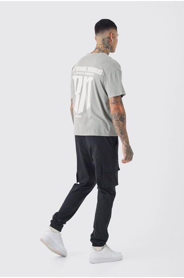 Tall Slim Fit Elasticated Waist Cuffed Cargo Trousers - black