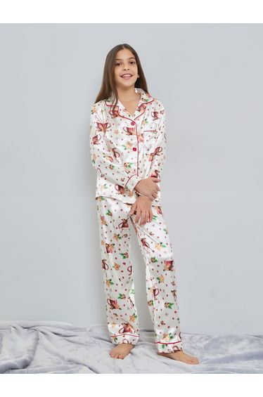 Teen Girls Printed Long Sleeve Shirt and Pyjama Set