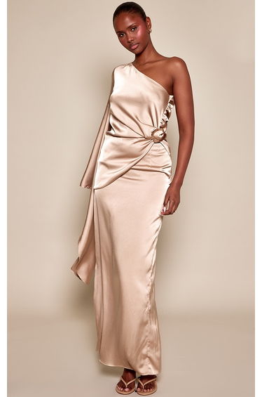 Taupe Satin Fluted Maxi Skirt